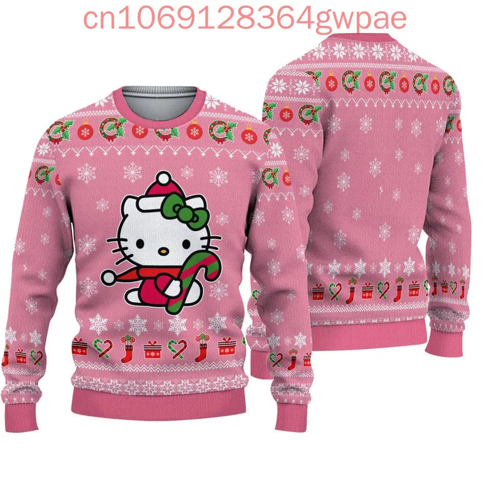 Hello Kitty Ugly Sweater Men\'s Womens 3d Sweater Tops Sanrio Cartoon Ugly Christmas Sweater Anime Xmas Gifts Christmas Sweater