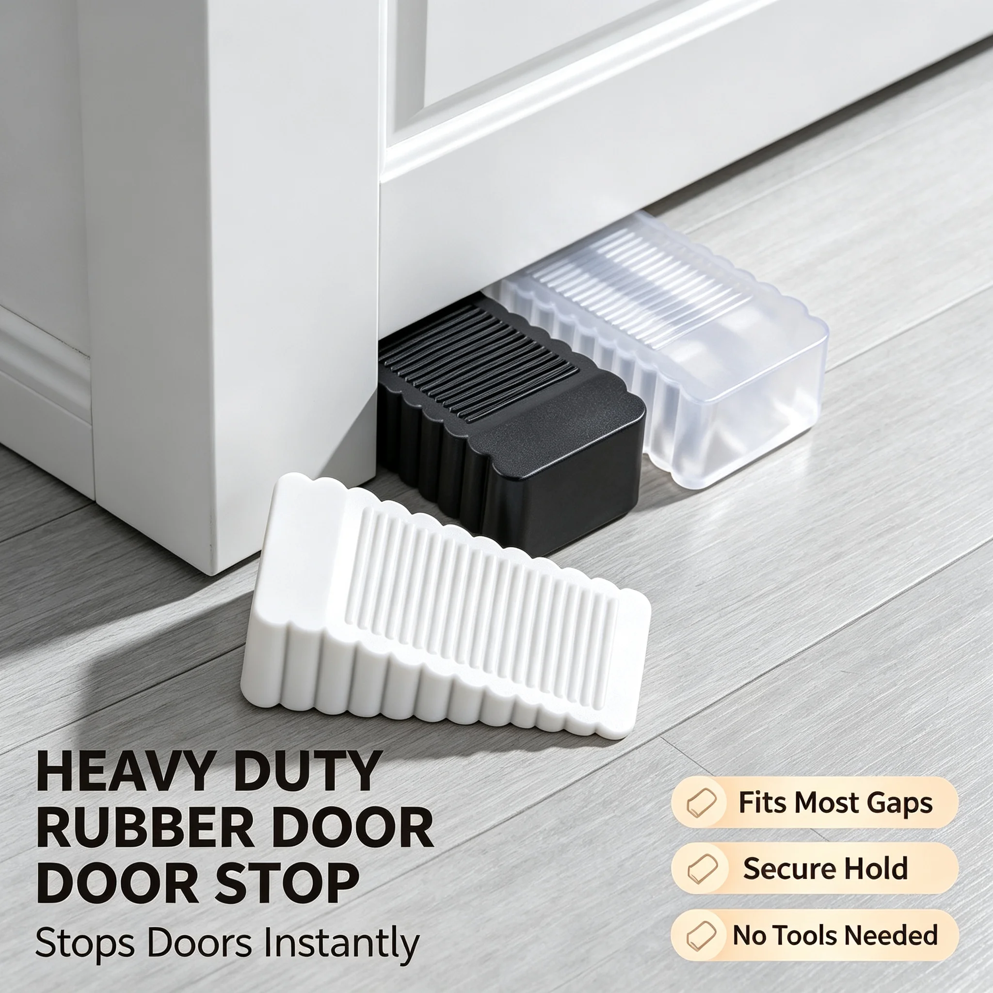 Rubber Safety Wedge Door Stopper Block No-Drill Silicone Impact Resistant Door Retainer for Kitchen Office Hardware