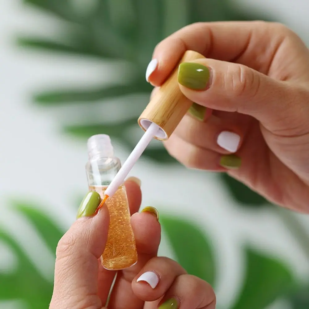 Com escova recipiente de rímel frascos compactos garrafa recipiente cosmético tampa de bambu garrafa recarregável vazio pote de rímel recarregável