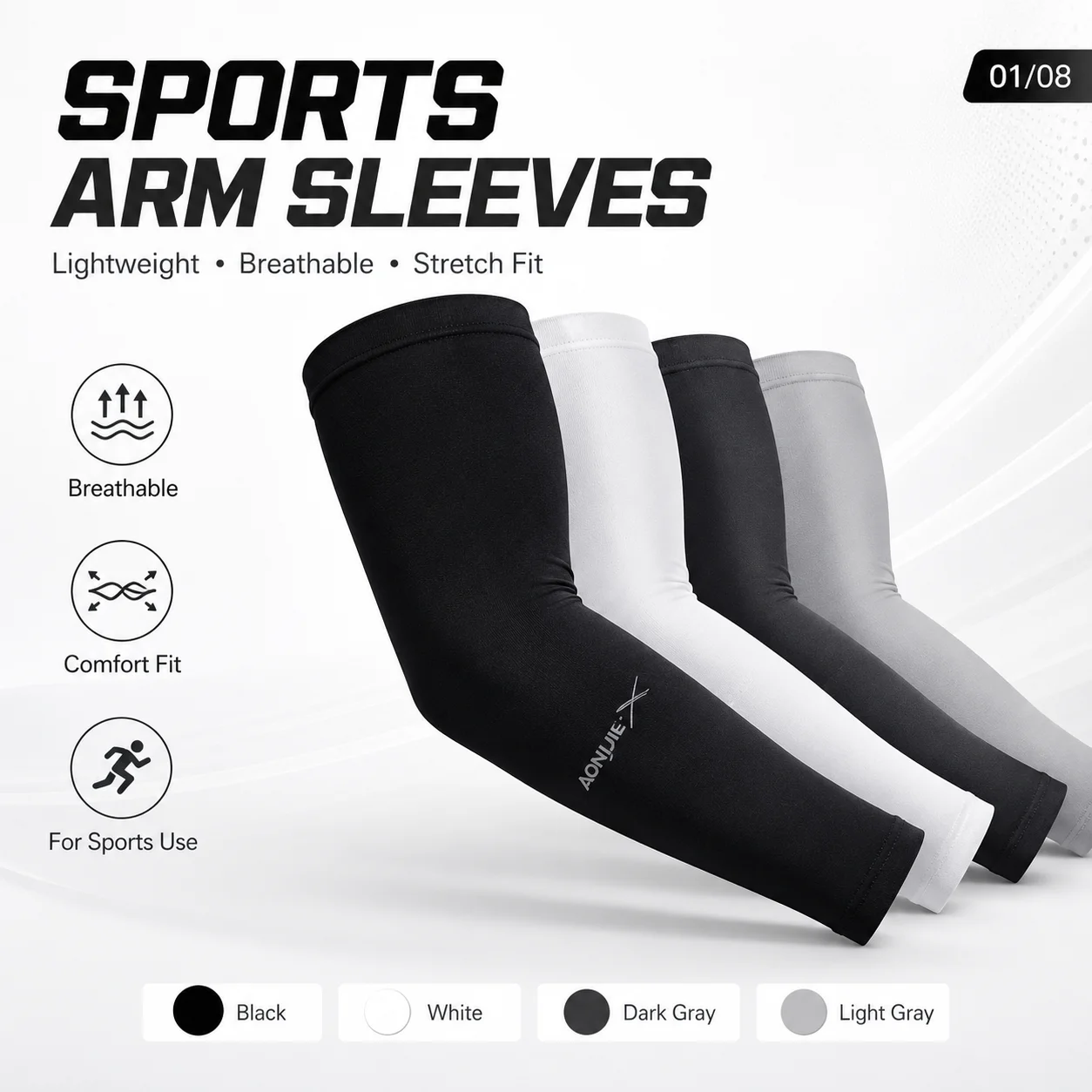Sports Arm Sleeves Breathable Stretch Fit Lightweight Compression Sleeve for Running Cycling Basketball Outdoor Training
