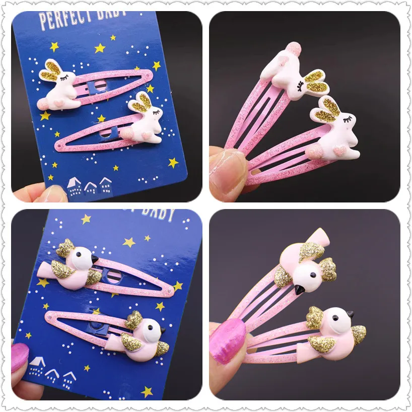 

10Sets Glitter Pink Bunny/Bird Snap Clips Cartoon Animal Rabbit Hairpins Barrettes Fashion Headwear Boutique Hair Accessories