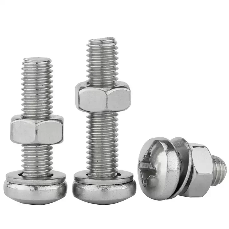 مجموعة مكونة من ثلاث قطع من الفولاذ المقاوم للصدأ 304 (M2-M10) - براغي دائرية/مسمار برأس متقاطعة/مقلاة، غسالات مسطحة، صواميل #4