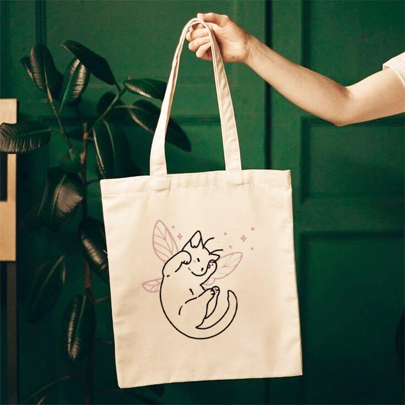 Kawaii Cartoonfairy Kat Bagage Tassen Harajuku Vintage Esthetiek Canvas Tas Dames Schoudertassen Bolsas De Tela Tote