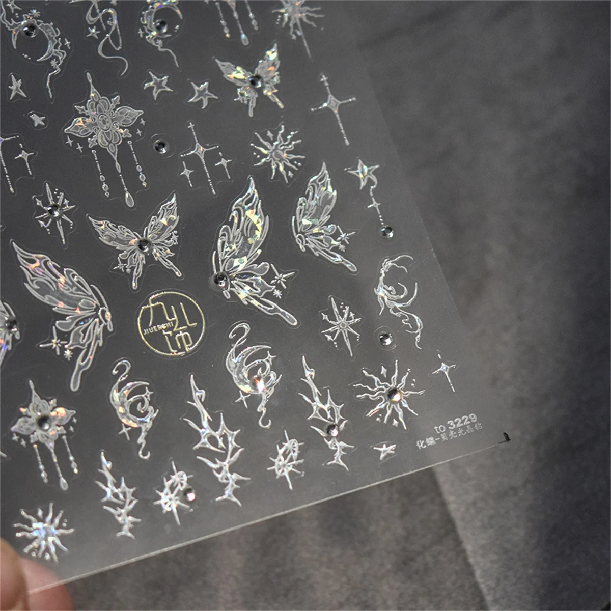1ชิ้น5D แวววาวพลอยเทียมกลวงผีเสื้อเล็บเสน่ห์สติกเกอร์ตกแต่งเล็บหรูหราสติ๊กเกอร์ตกแต่งเล็บทำเล็บมือด้วยตนเองแถบเลื่อนกาว