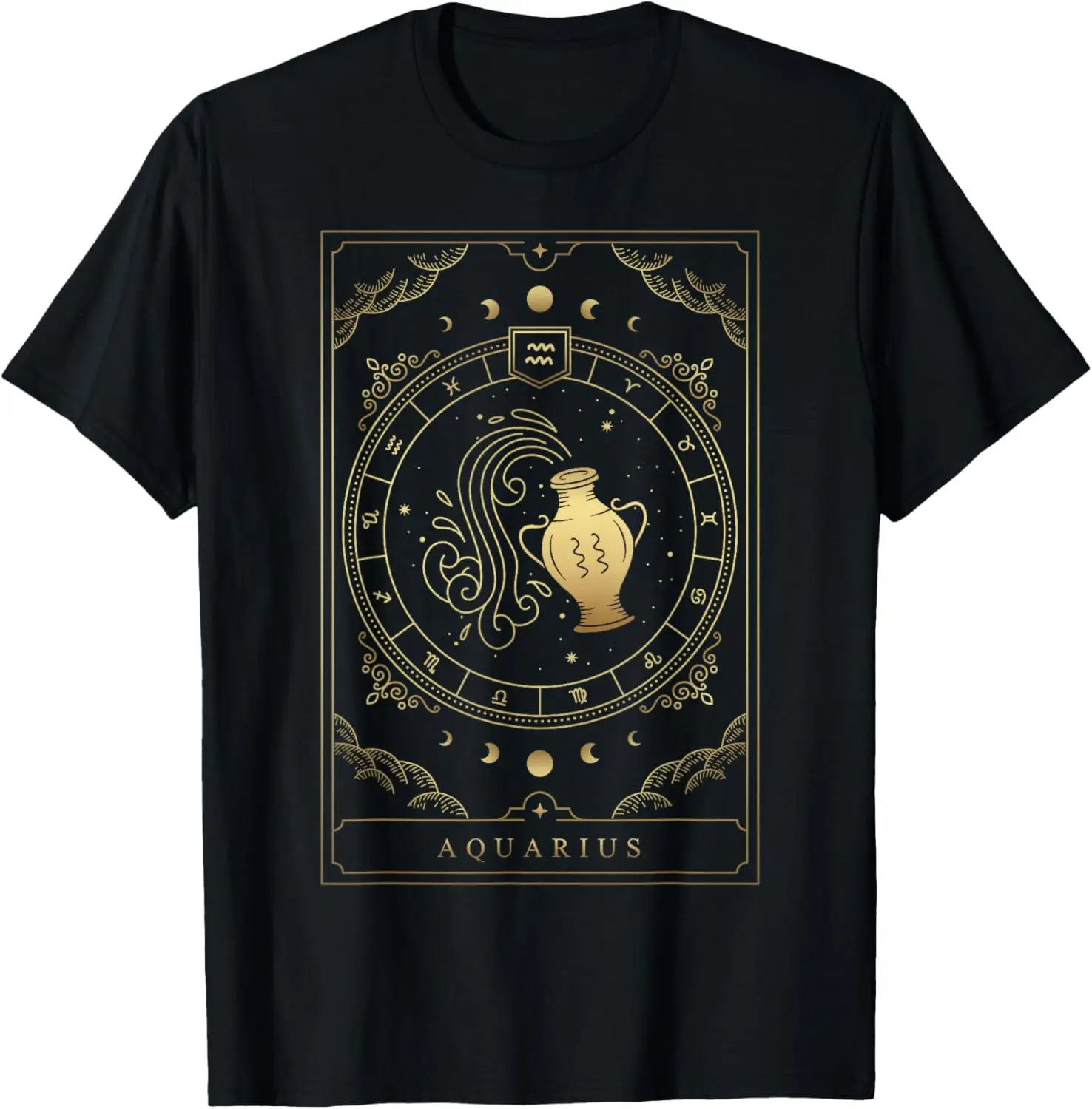Aquarius Tarot Card Zodiac T-Shirt 100% Cotton Trendy Y2K Short-Sleeve Tee-Soft, Quick-Drying, Moisture-Wicking; Ideal Sports