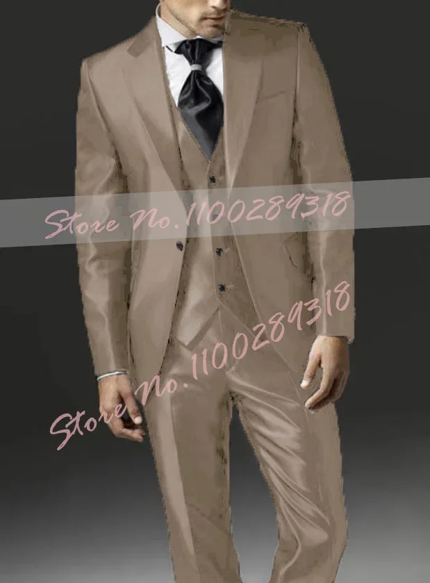 2024 New Style Black Two Bottom Satin Beach Men Suit Men\'s Wedding Prom Suits Costume Homme 3 Pieces (Jacket+Pant+Vest)