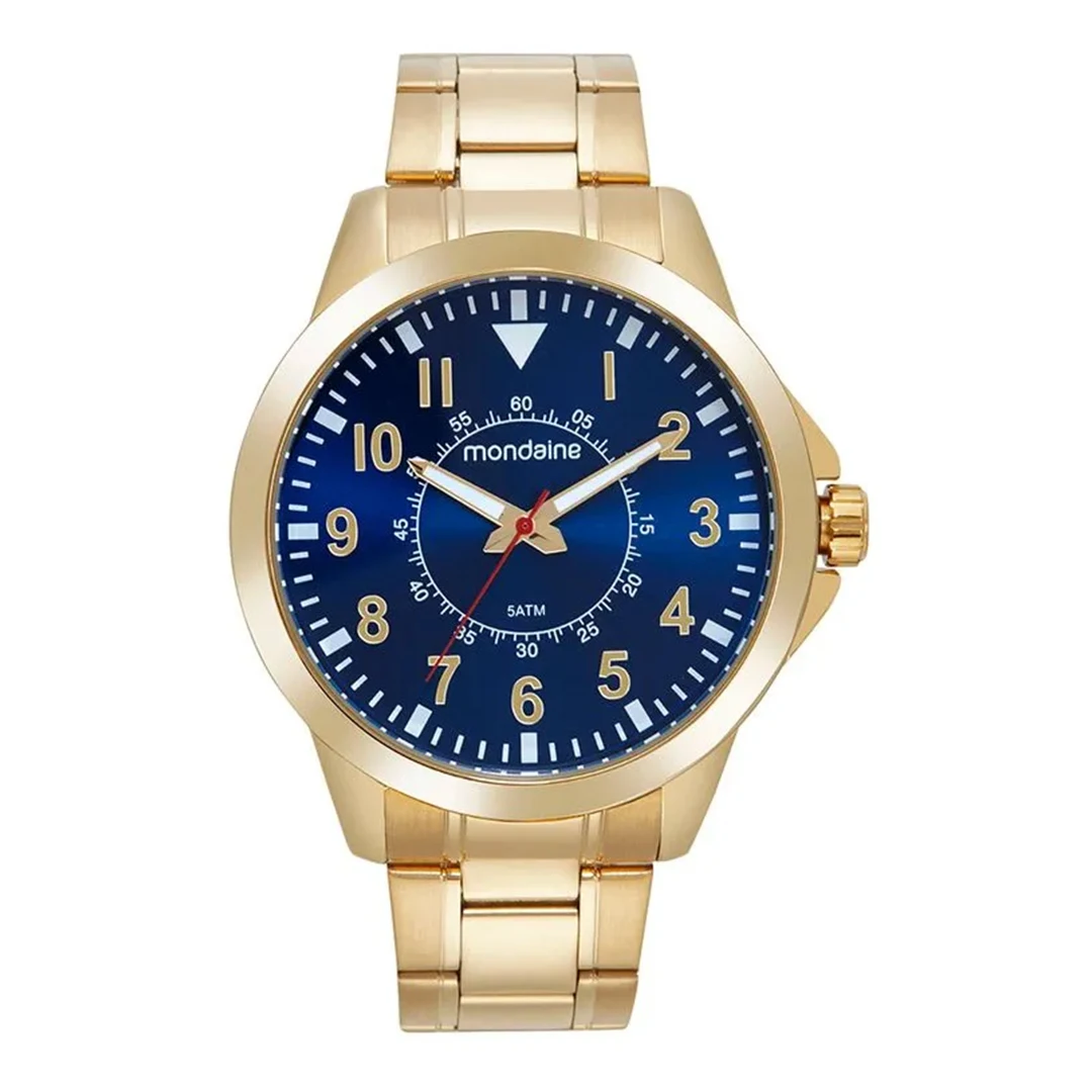 Relógio Mondaine Masculino Dourado Fundo Azul