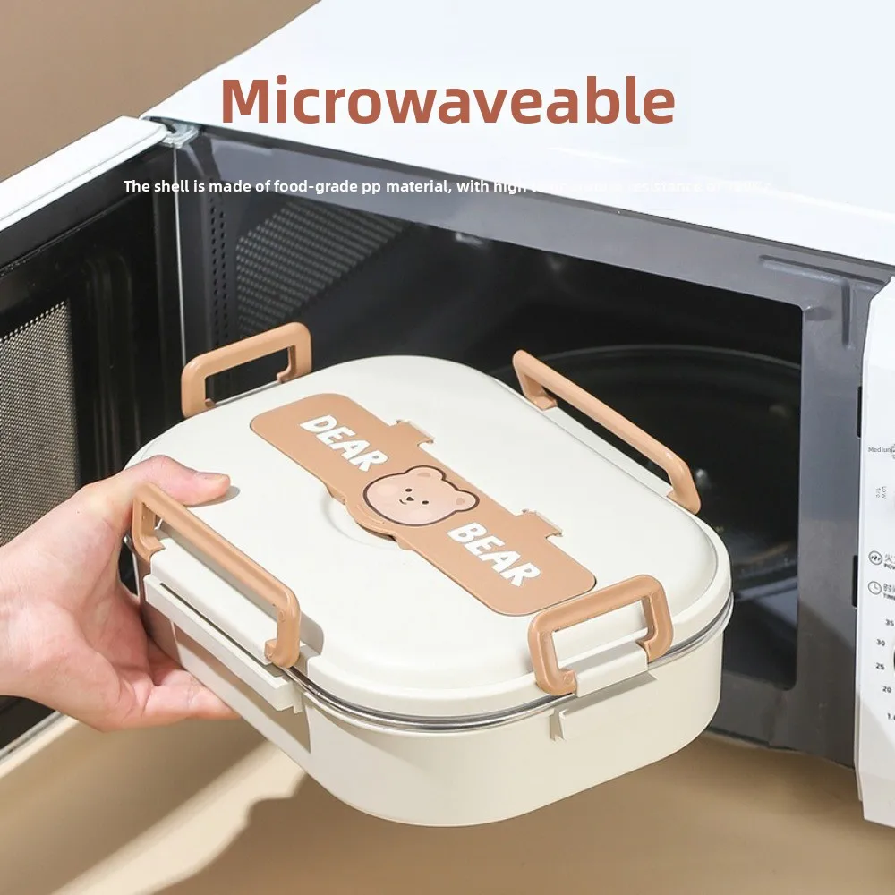

Leakproof Stainless Steel Lunch Box Cartoon Microwave Safe Sealed Food Container with A Spoon and Chopsticks Portable
