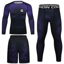Men Tracksuit MMA No Gi Rashguard Jiu Jitsu T-shirt+Pants Boxing Jerseys Set BJJ Muay Thai Shorts Compression Legging Sportsuits