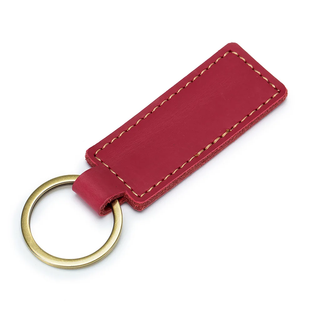 Customized Cowhide Leather Keychain for Men and Women Retro Vintage Car Logo Key Chains Accessory Laser Engrave Keyring Gift