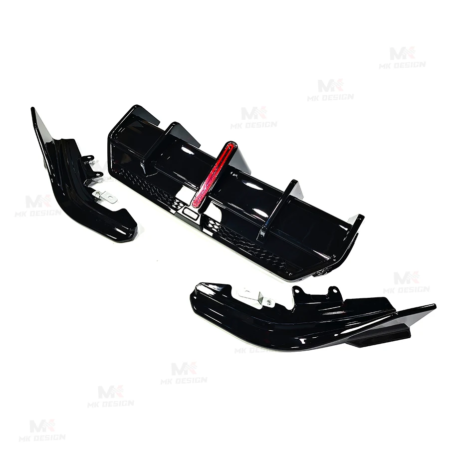 VTEN Style PP Rear Bumper Lip Rear Diffuser W/ LED Light for BMW 2 Series G42 M240i 2022+ ABS Bright Black Side Splitters