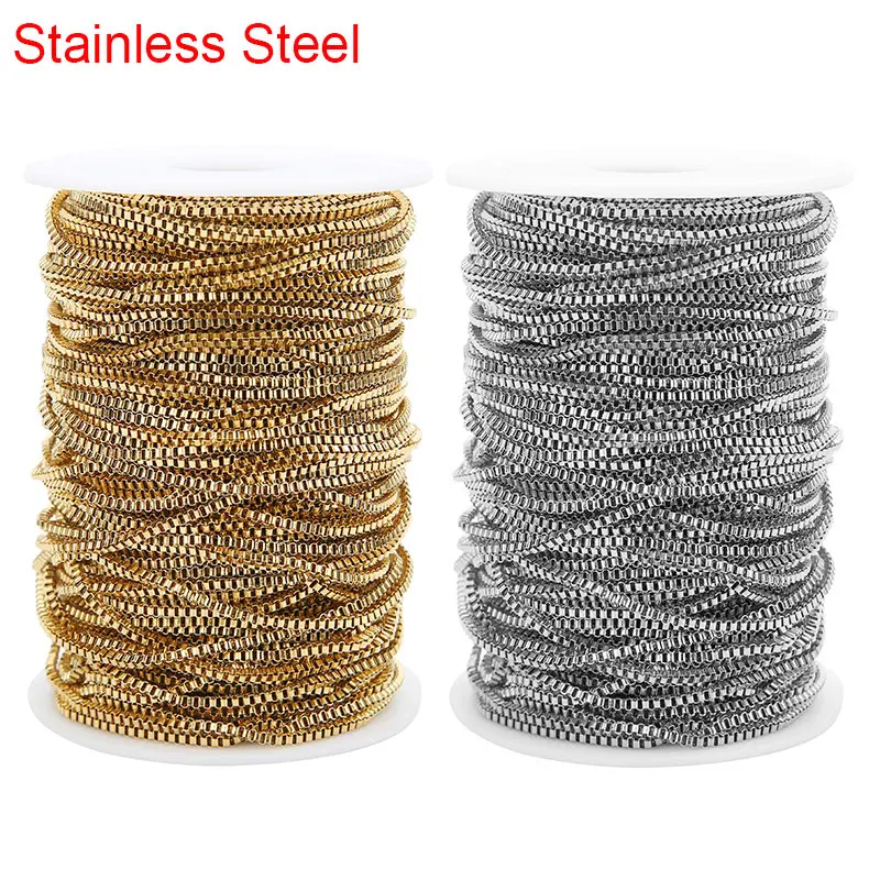 

2meters Stainless Steel Box Chains Bulk Diameter 2mm Golden Link Chains Lot for Diy Necklace Bracelet Jewelry Making Supplies