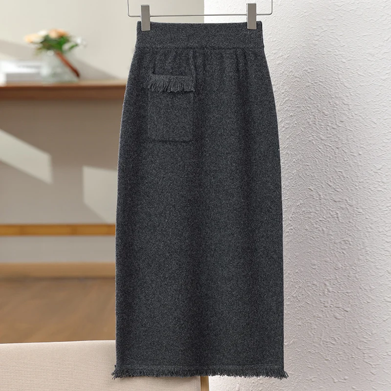 ATTYYWS  New Women's 100% Australian Wool Half Skirt Solid Color Fashion Knitted Slimming Long Women's Half Skirt 2024 Hot Sale