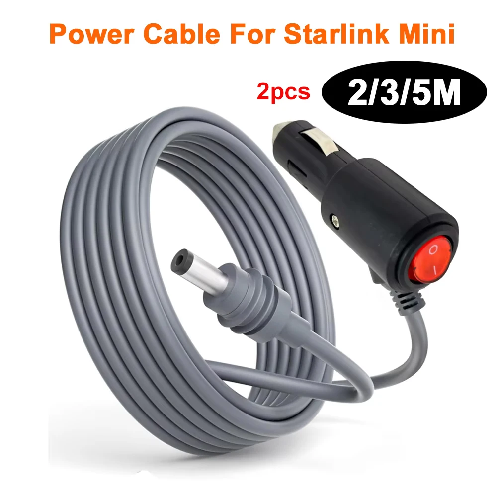 2pcs For Starlink Mini Power Cable to Cigarette 12V-24V Adapter Car Cigarette Lighter DC Male Plug Car Cigarette Lighter Cable