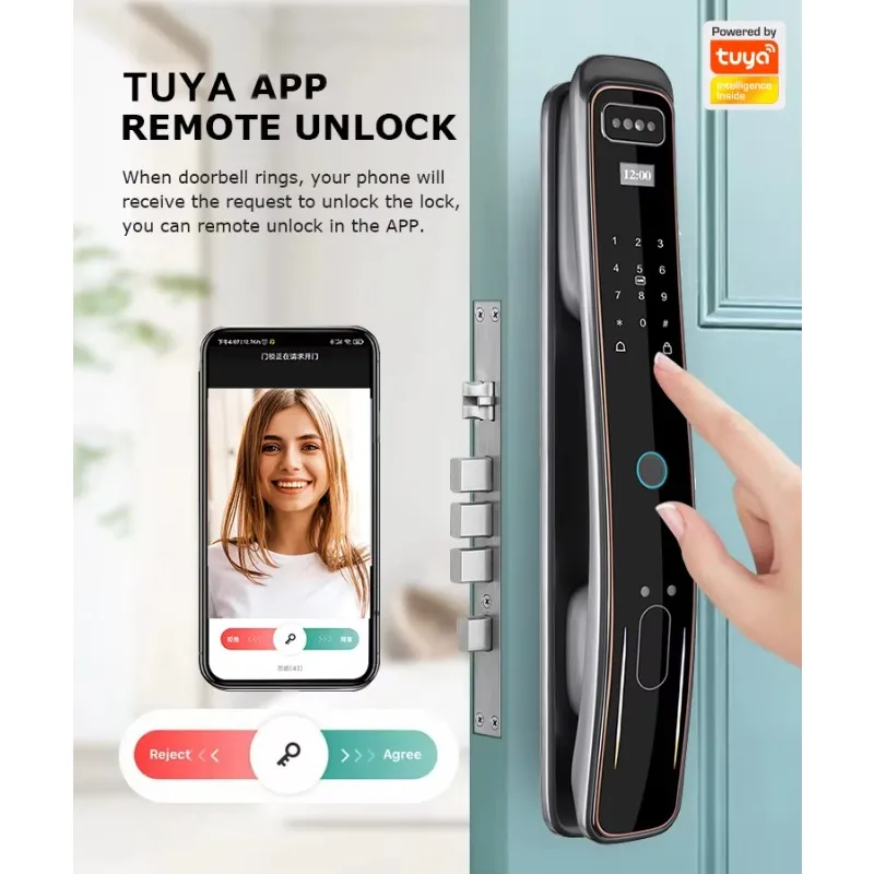 알루미늄 도어용 STLF 스마트 잠금장치 투야 스마트 와이파이 디지털 잠금장치 코드 카드 스마트폰 잠금해제 지문 얼굴 인식 기능