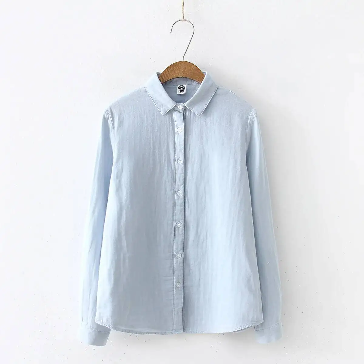 Vrouwen blouses nieuwe mode lange mouw comfortabel kantoor shirt katoenen garen casual tops blusas femininas effen kleur