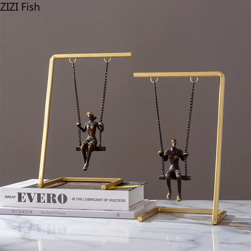 Metal Swing Character Abstract Crafts Statue Golden Swing Figures Metal Sculpture Desk Decoration Ornaments Modern Home Decor