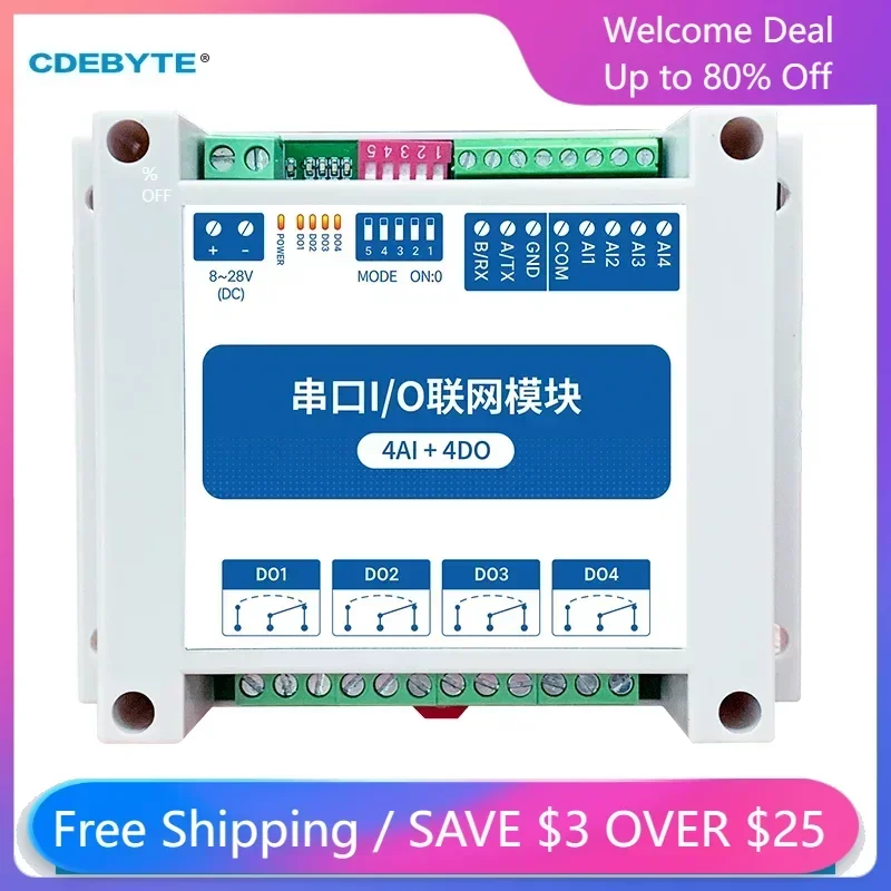 

MA01-XACX0440 Ebyte ModBus RTU I/O Network Modules with Serial Port for PLC RS485 4AI+ADO 4 Switch Output Watchdog Anti-Crash