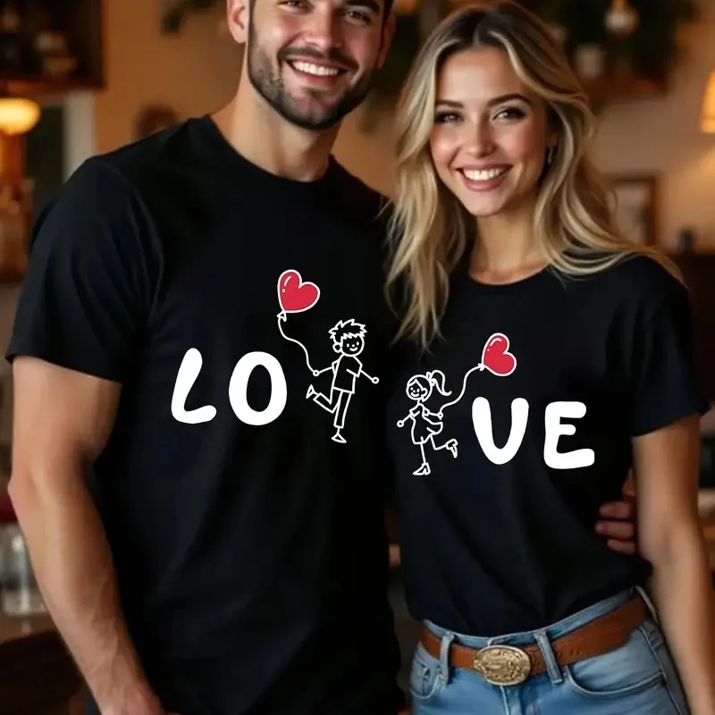 Camiseta impresa para parejas camiseta gráfica femenina de alta calidad camiseta de manga corta