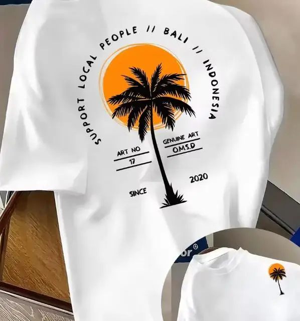 Women Bali Indonesia Coconut Tree Sunset Graphic T Shirt Casual Short Sleeve Crew Neck Tee Summer Beach Vacation Loose Tops