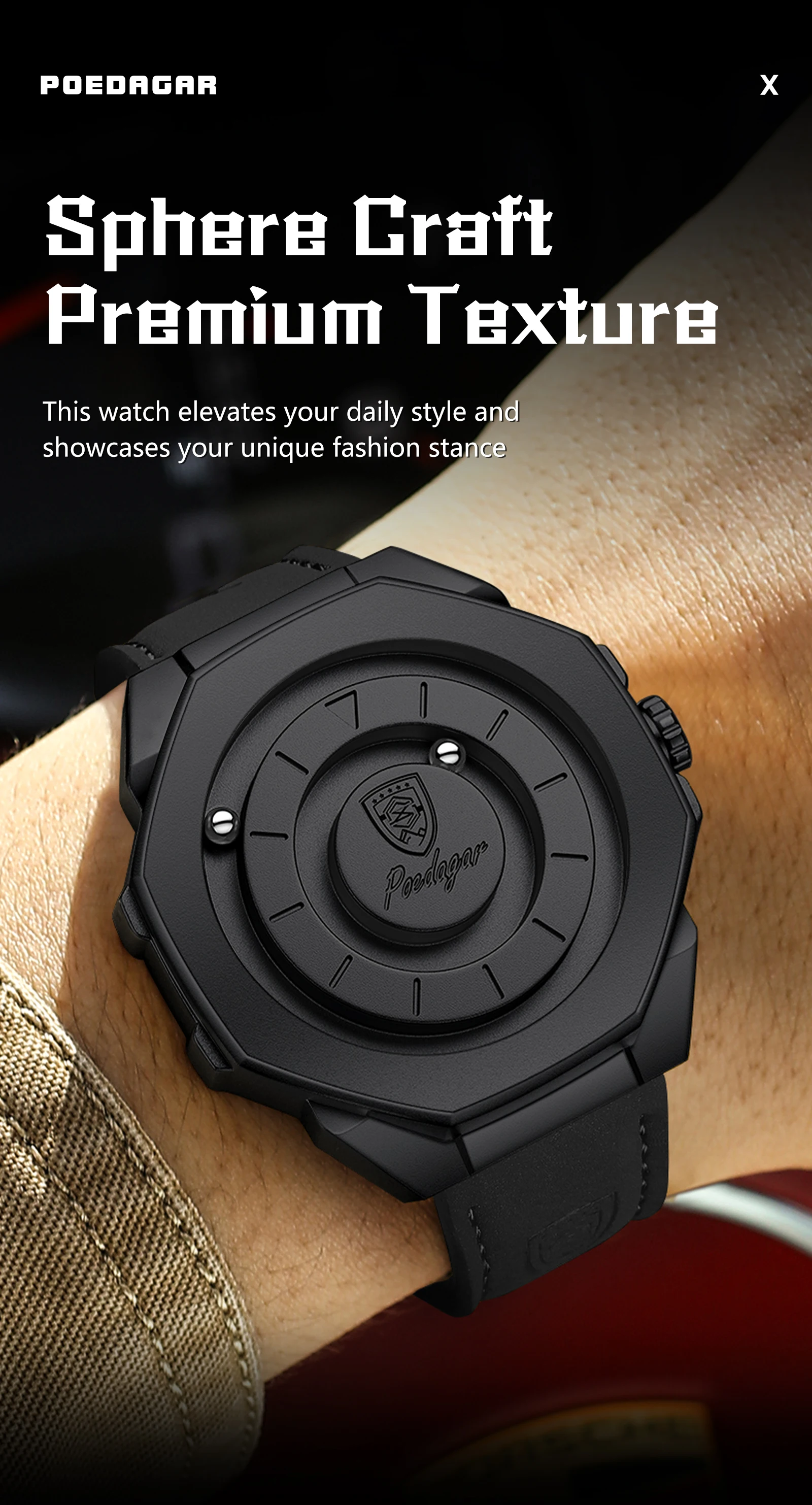 POEDAGAR Top-Qualität Herrenuhr Wasserdichte Leder-Modeuhr Quarz Business Herrenarmbanduhr Männliche Reloj Kreativ – Detail 4