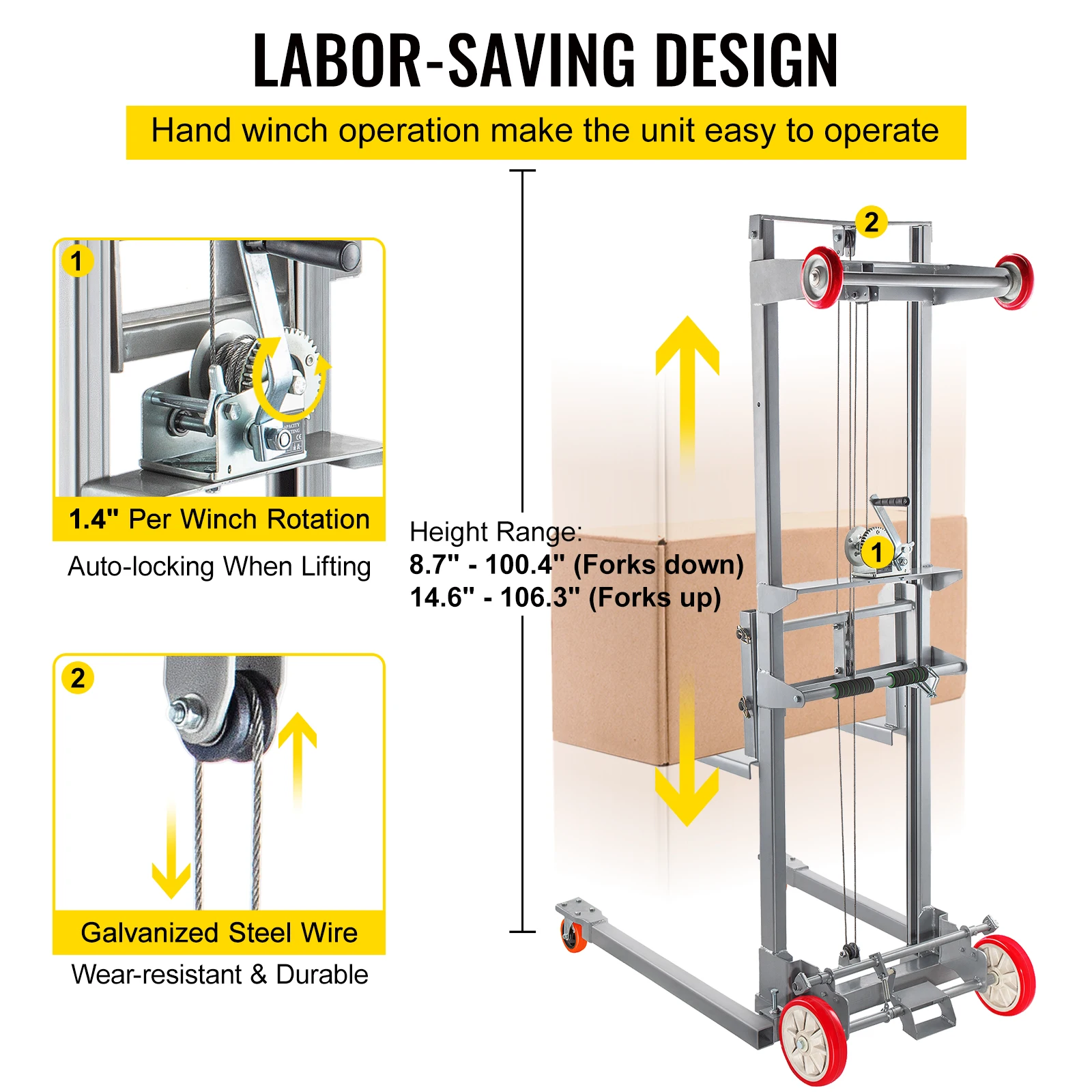VEVOR Điều Chỉnh Straddle Tay Thắng Xe Đẩy Bằng Tay Thắng Bộ Xếp Hình 441 Lbs/551 Lbs Dung Lượng 106.3in / 63in Tối Đa chiều Cao