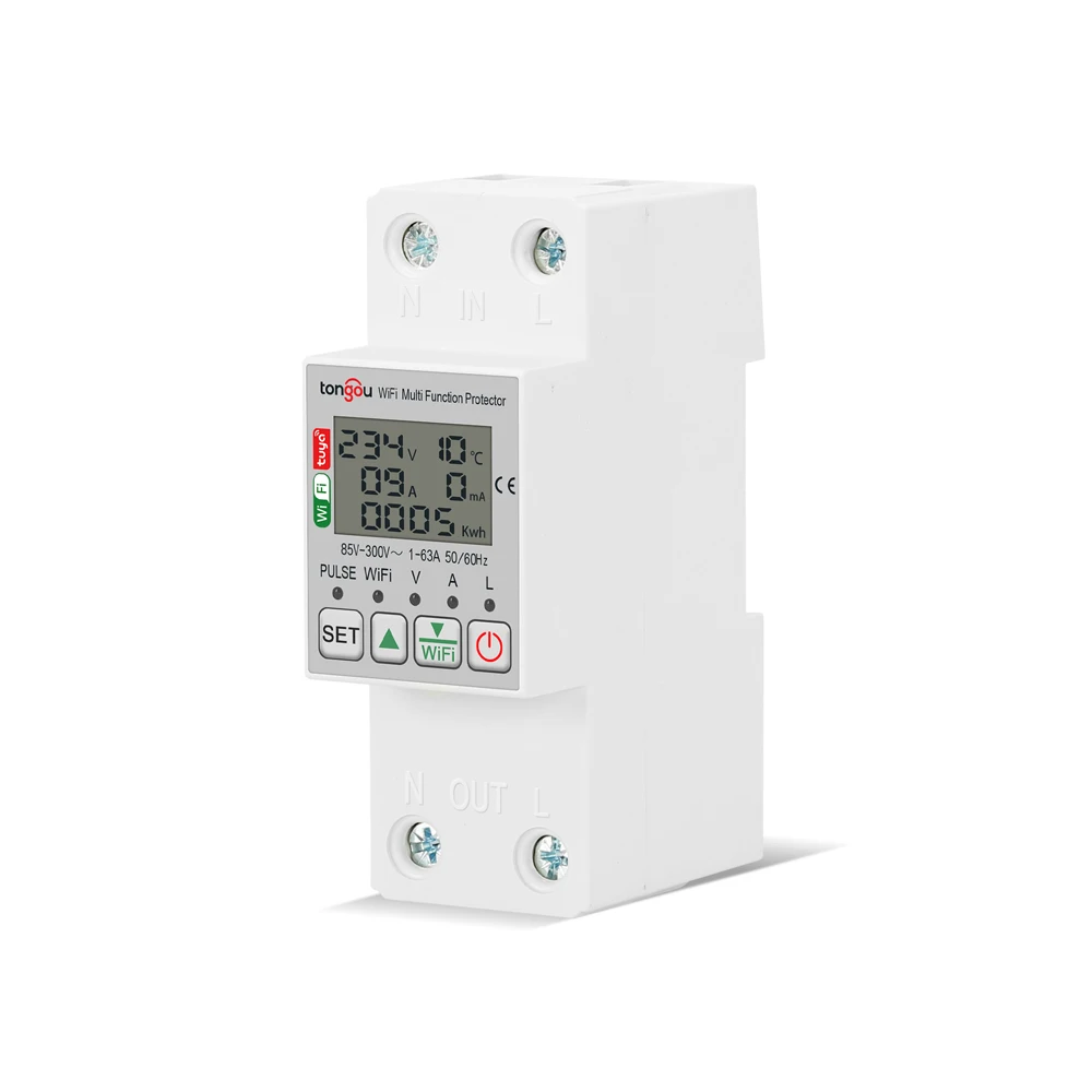 

85-300V WiFi Smart Earth Leakage Over Under Voltage Protector Relay Device Switch Breaker Smart Life Energy Power kWh Meter