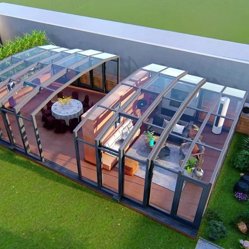 Outdoor Telescopic Mobile Sun Room Roof Balcony Courtyard Aluminum Alloy Glass Sunshade for Heat Insulation Sunscreen for House