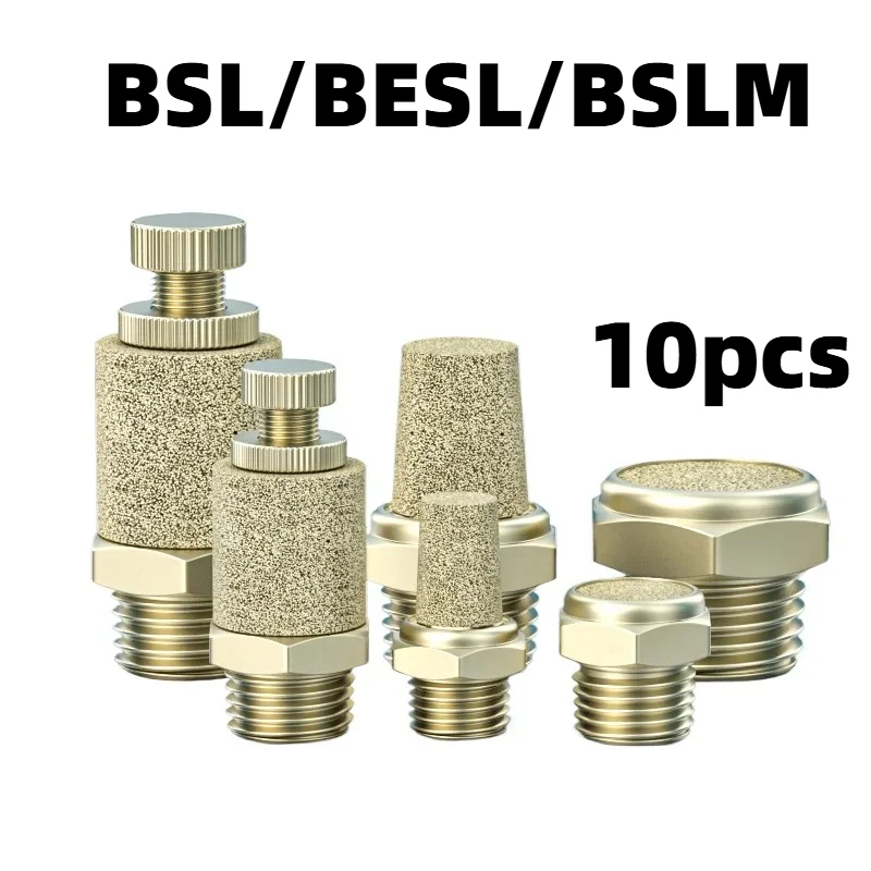 10PCS Pneumatic Copper Muffler BSL/BSLM/BESL, Flat Head Throttle Long Type for Air Compressor