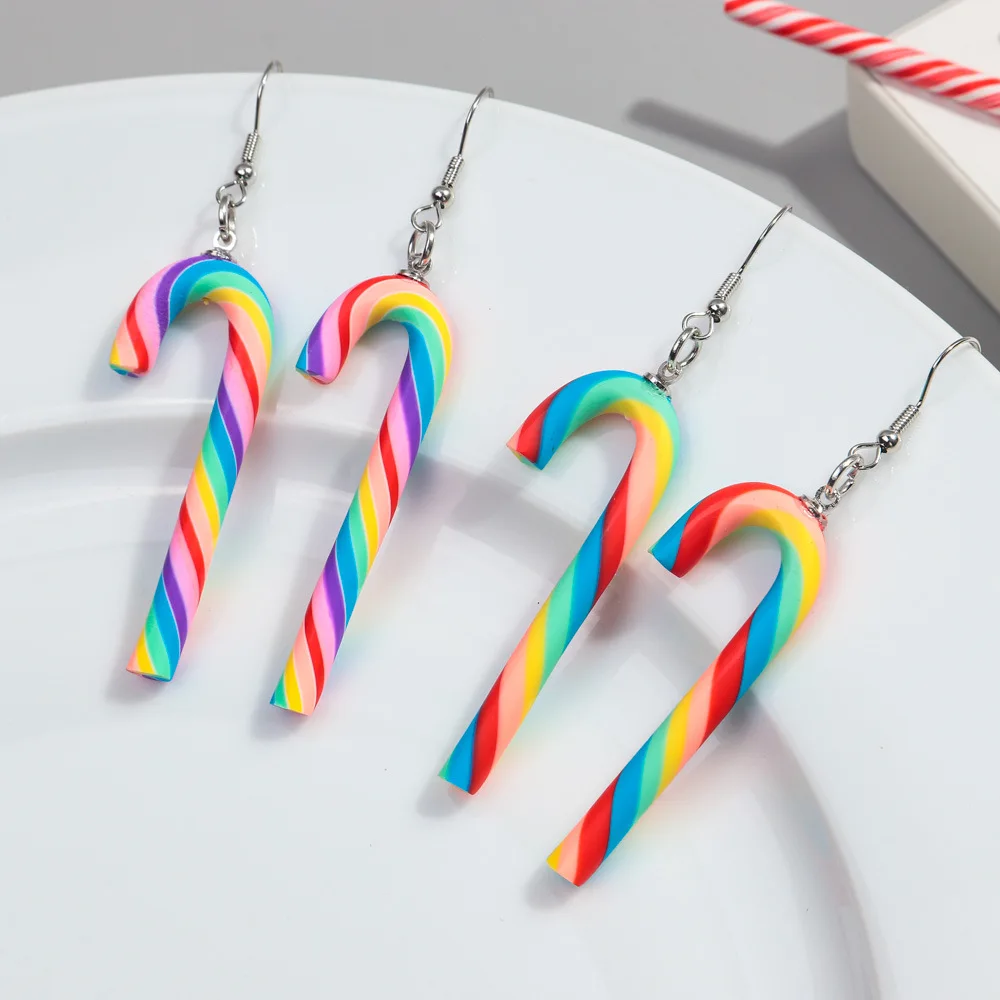 1 Pair Candy Cane Earrings Ladies Girls Christmas Ornaments Accessories Jewelry Gifts