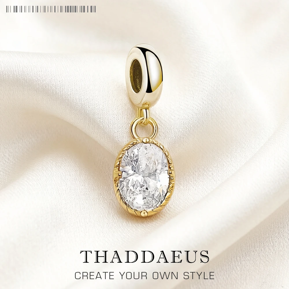 Modischer weißer CZ-goldener Anhänger aus 925er-Sterlingsilber, ovaler Charme, brandneuer Herbstschmuck
