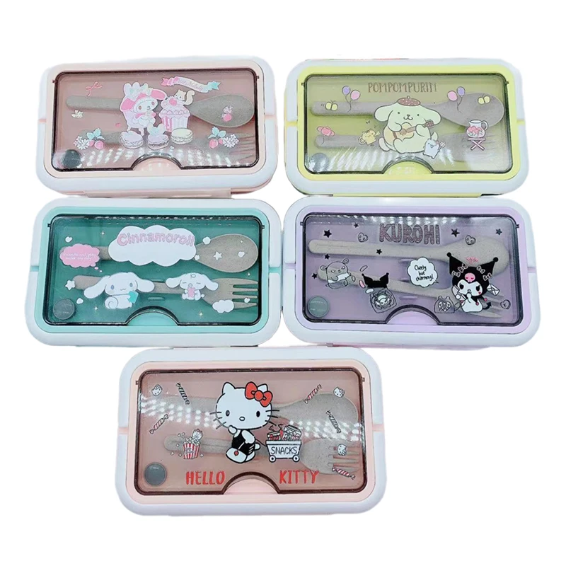 Hello Kitty Kuromi Melody Cinnamoroll Cartoon Plastic Lunch Box With Handheld Multi-compartment Lunch Box Fast Food Box