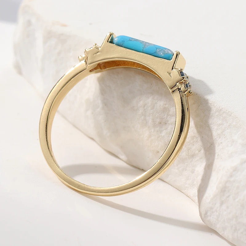 Vintage-Ring für Damen mit quadratischem, eingelegtem blauen Stein, ethnische Goldfarbe, handgeschnitzt, für den täglichen Gebrauch, Partyschmuck, Jahrestagsgeschenk – Detail 3