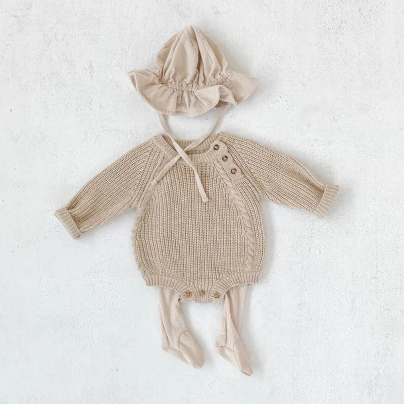 Children's Spring and Autumn New Korean Simple Knitted Romper  Baby Loose Pullover Long Sleeve Triangle romper