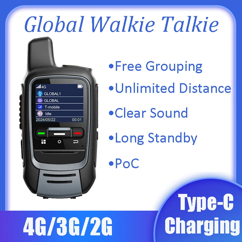 

2024 Global PoC Network Walkie Talkie 4G Long Range Unlimited Distance Type-C Charging Two Way Radio for Outdoor Communication