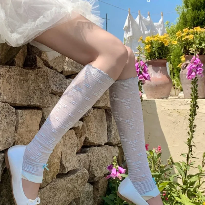 

Женские чулки с бантом, сетчатые, летние, весенние, в японском стиле Харадзюку, милые, в стиле кавайи, лолита, модные, универсальные длинные носки для девочек