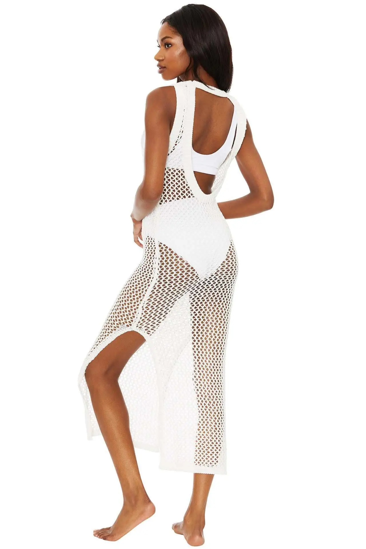 ビーチシャツ、くり抜きニットベスト、バケーションドレス、ビキニカバーアップシャツ