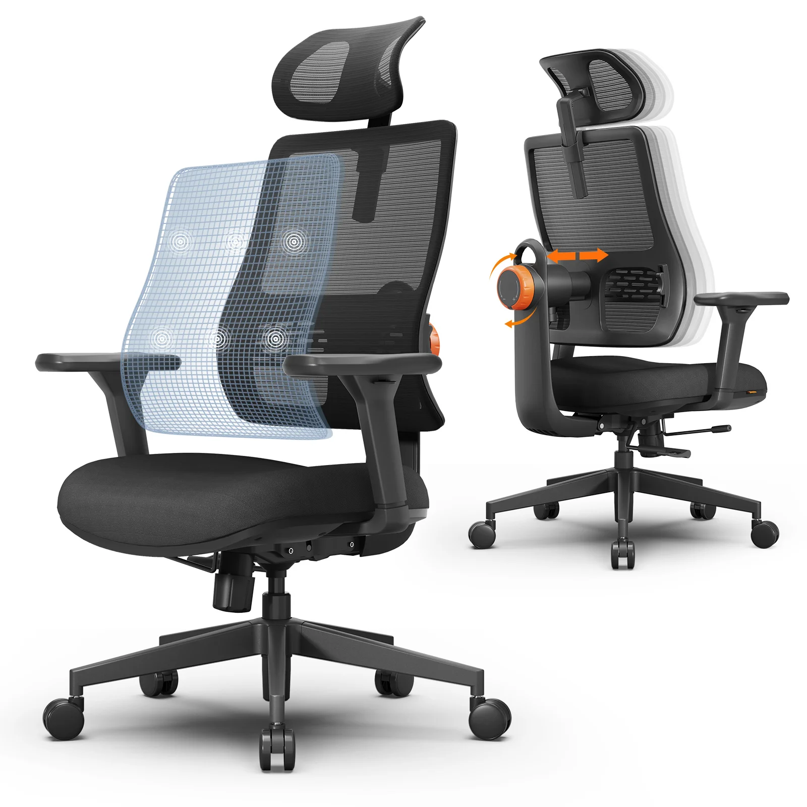 NEWTRAL MAGICH003 Ergonomischer Bürostuhl, Adaptiver Lendenwirbelstütze-Gamerstuhl, Verstellbare Kopfstütze Sitztiefe Bürostuhl