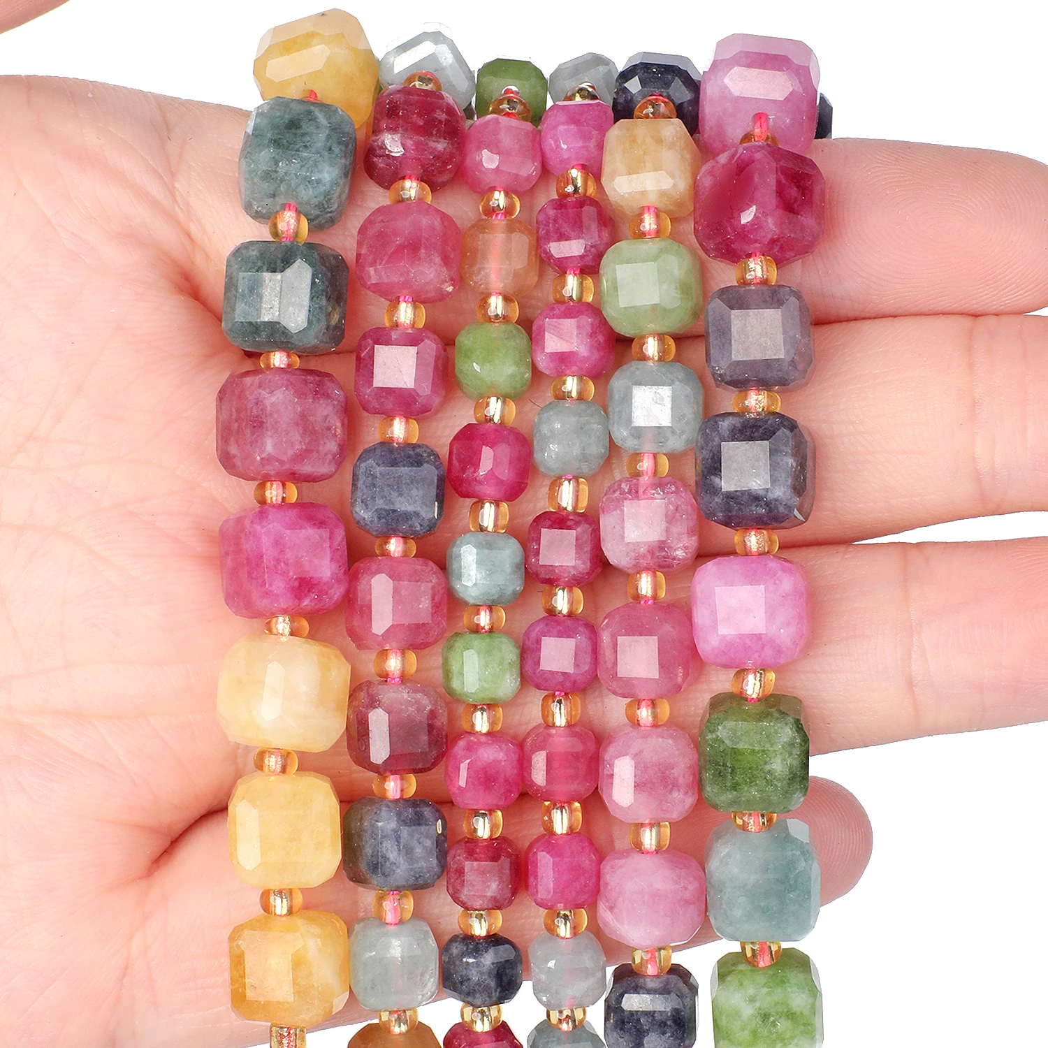 Großhandel Turmalin Jade Stein Perlen Facettierte Quadratische Würfel Perlen für Schmuck Machen Diy Armband Perlen Zubehör – Detail 7