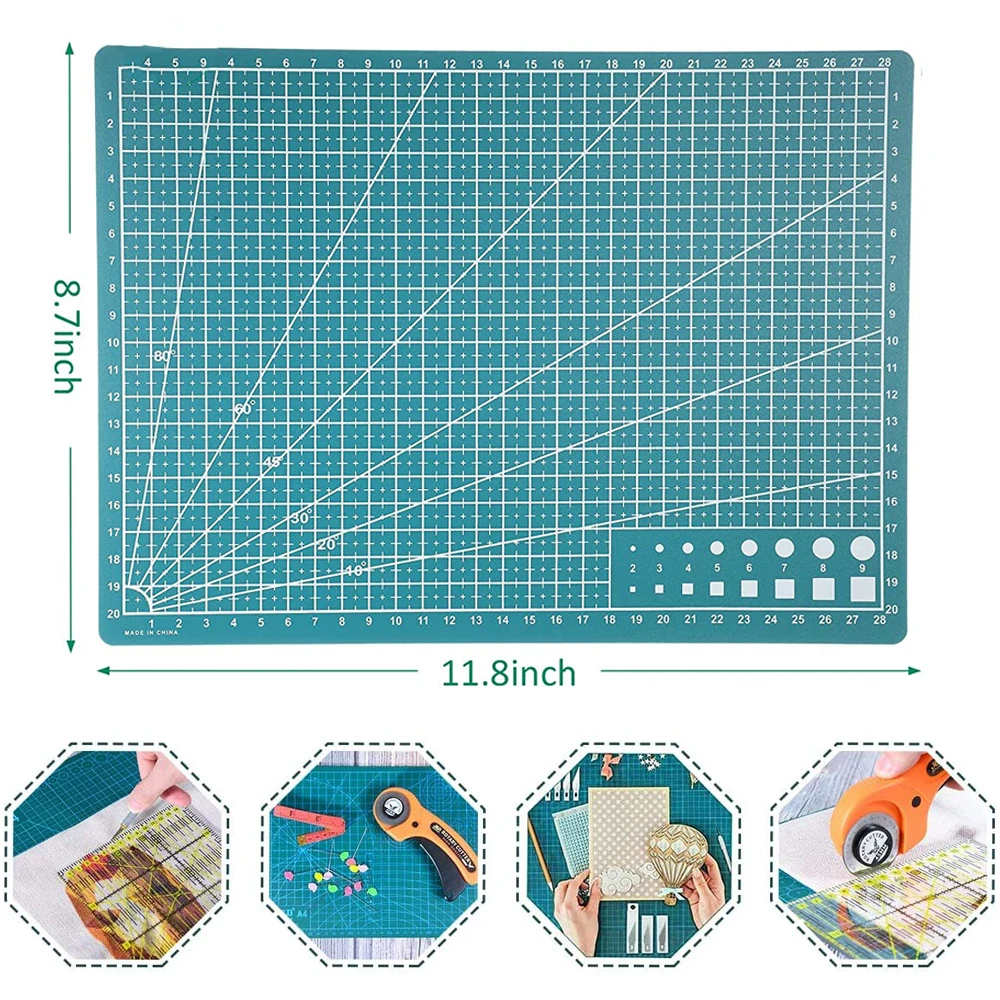 45mm Rotary Cutter Sets with Replacement Cutter Blades & Cutting Mat & Carving Knife & Patchwork Ruler for Sewing and Leather