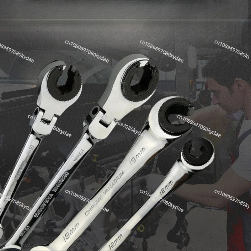 Rotatable Gears Ring Ratchet Wrench Set Open Flex-head Tubing Combination Spanners For Oil Mechanical Hand Tools