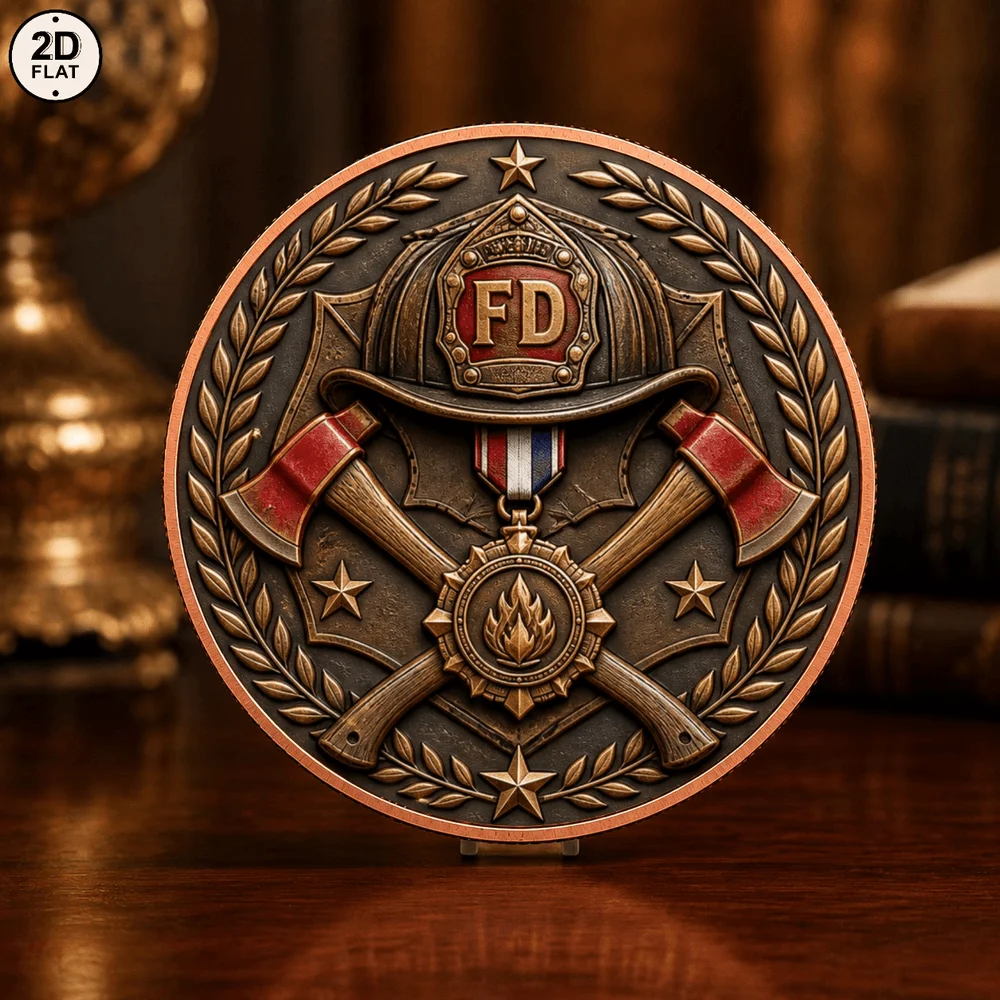 1pc Fireman Laurel Wreath 1oz .999 Fine Copper Challenge Coin Fire Helmet Crossed Axe Souvenir Medal Fire Rescue Department Gift