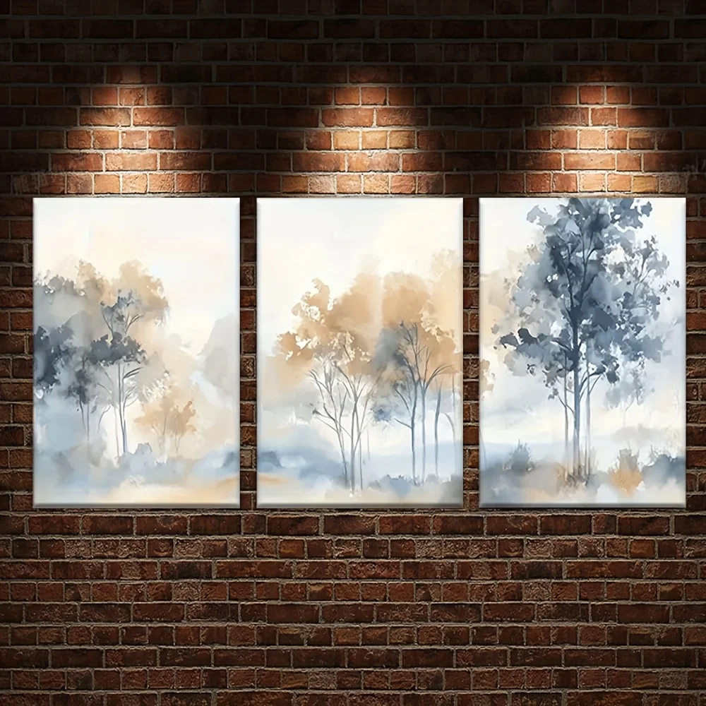 مجموعة 3 قطع، لوحات قماشية - غير مؤطرة، أشجار في الغابة، مجموعة رسم فنية، غرفة المعيشة، المكتب، المكتبة، البار، المقهى، مجردة