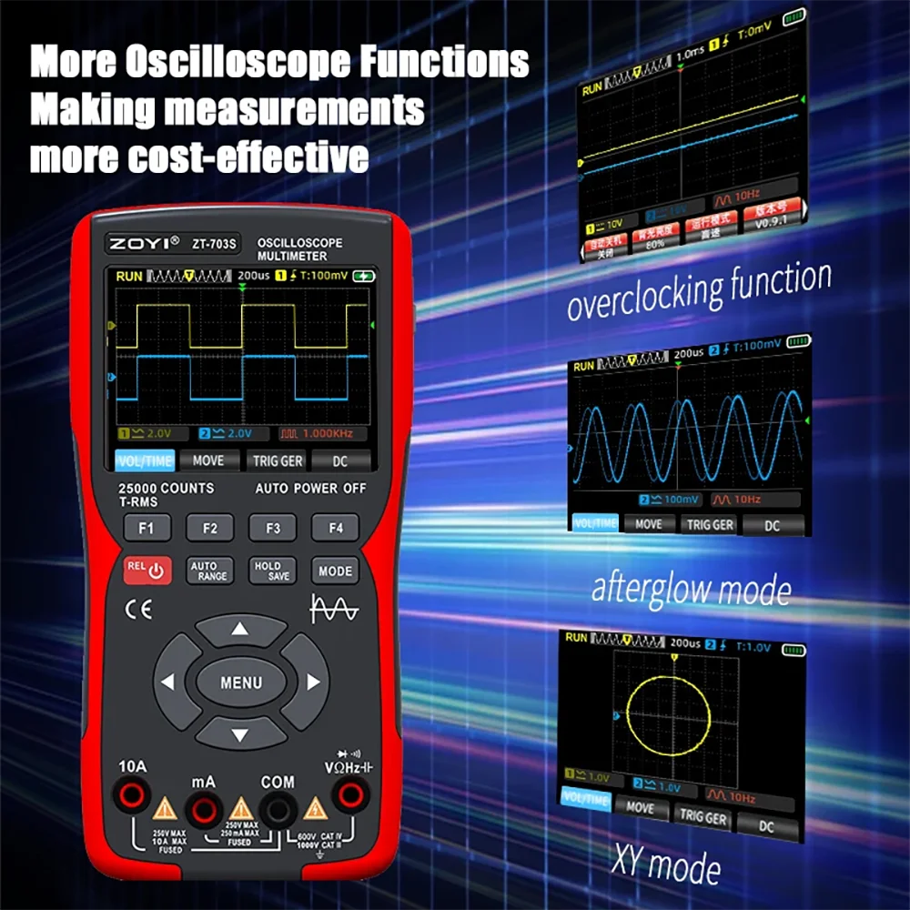 ZOYI Dual-Channel Oscilloscope ZT-703S Multifunction Multimeter Signal Generator 3-in-1 High Precision