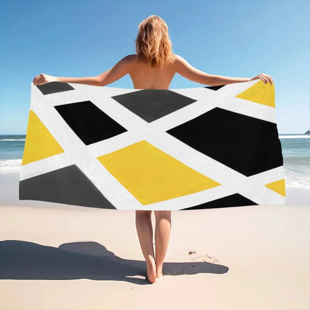 

Microfiber Beach Towel Yellow Gray Black White Print Quick Dry Sandless Beach Blanket Soft Comfortable for Camping Pool Towel