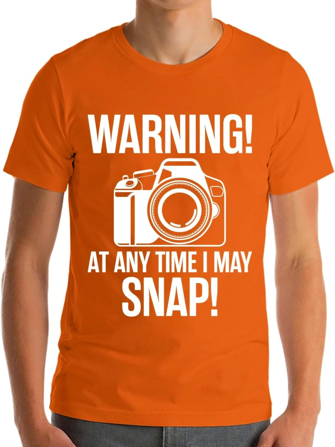 تحذير في أي وقت يمكنني المفاجئة كاميرا التصوير الفوتوغرافي مضحك مصور تي شيرت الرجال النساء الصيف اليومية Crewneck القطن قصير الأكمام