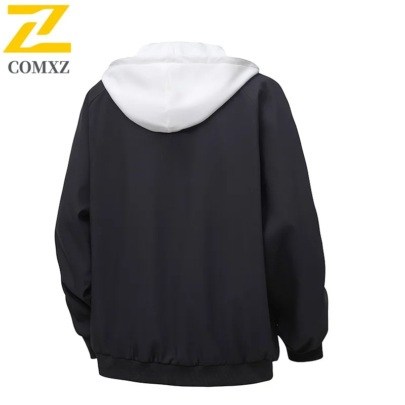 COMXZ 2025 Men Women Unisex Fake Two Piece Hooded Zipper Jacket Spring Autumn High Quality Chenille Loose Fit Coat