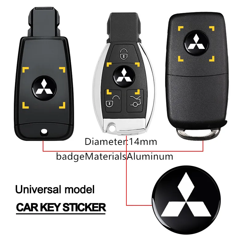 Pegatina for remote control of car keys, decorative sticker with 14MM aluminum logoFor Mitsubishi ASX Lancer Pajero Outlander L2