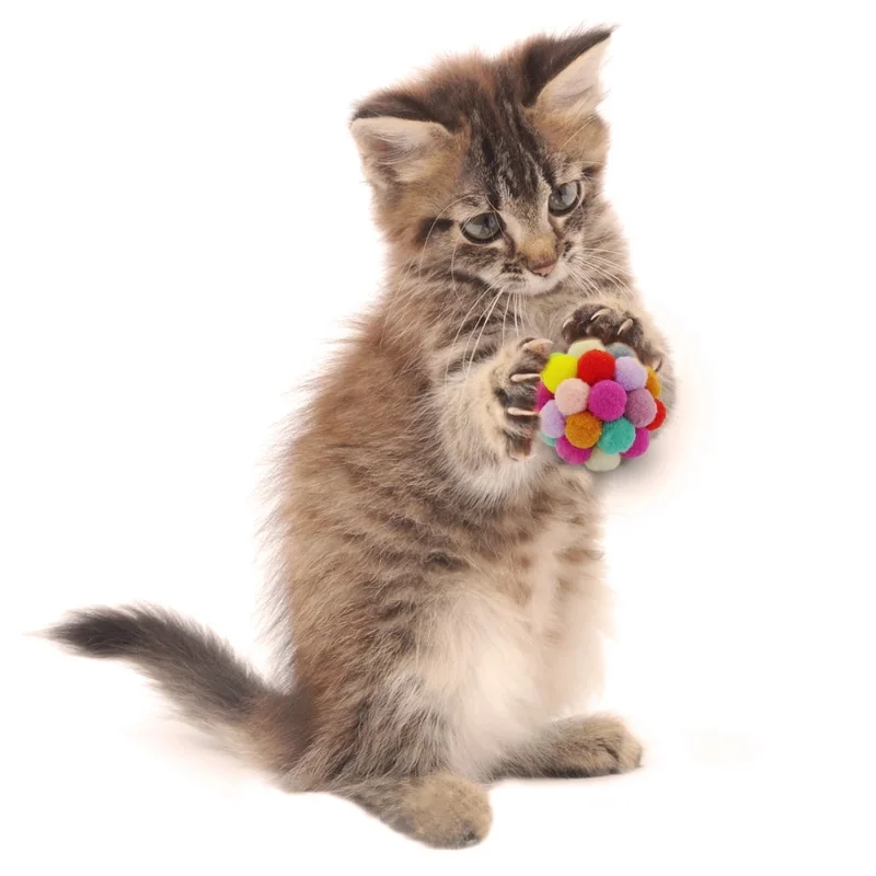 1PCS Pet Supplies Cat Self-excited Ball Funny Cat Bouncy Plush Bell Ball Multicolor Stitching Christmas Color Cat Throwing Toys