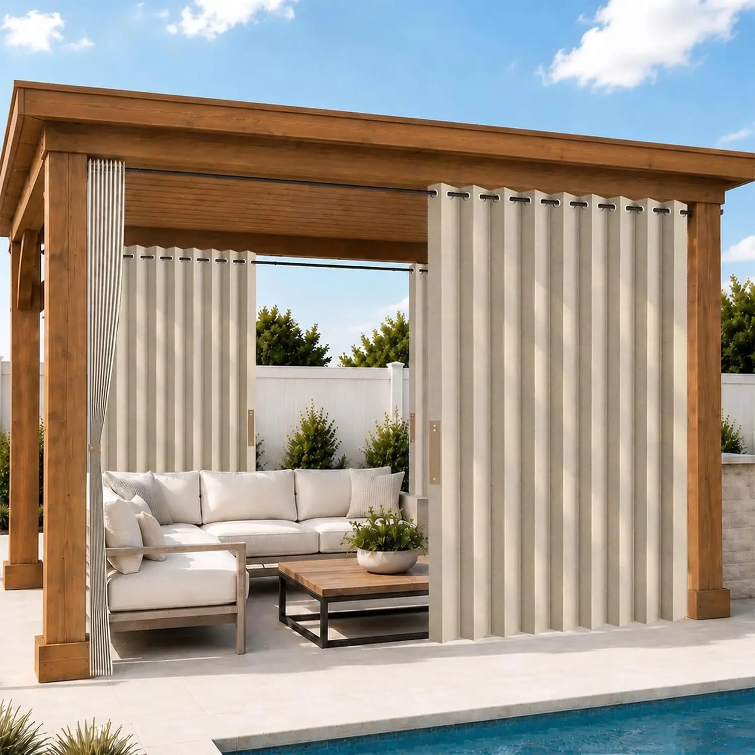 Accordion Folding Outdoor Curtain, Patio Privacy Shade, Foldable Weather Resistant Sun Curtain with Grommet